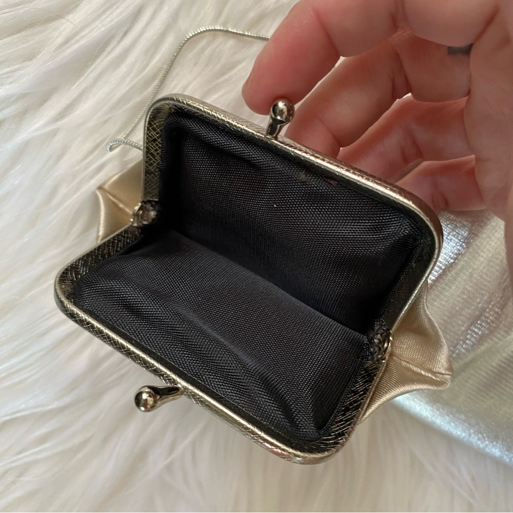 Vintage HL USA Satin Handbag Set Coin Purse Mirror Silver Convertible Chain VTG - Picture 12 of 16